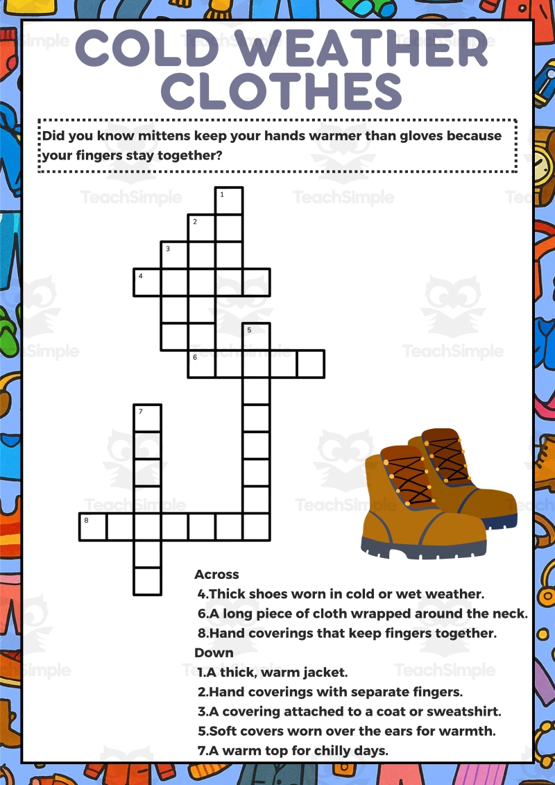 Clothes Crosswords PDF By Teach Simple