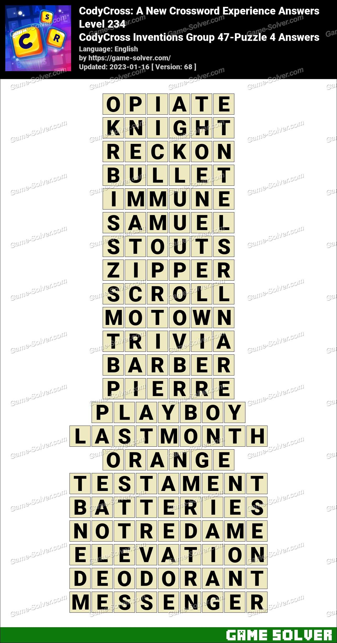 CodyCross Inventions Group 47 Puzzle 4 Answers Game Solver