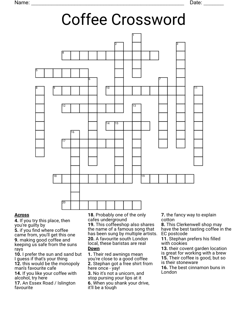 Coffee Crossword WordMint