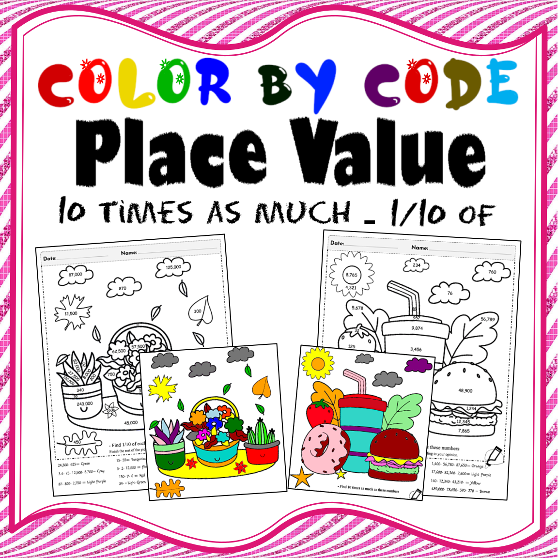 Color By Code Place Value 10 Times Greater Ten Times As Much And One Tenth Made By Teachers Color By Code Place Value 10 Times Greater Ten Times As Much And One Tenth Made By Teachers