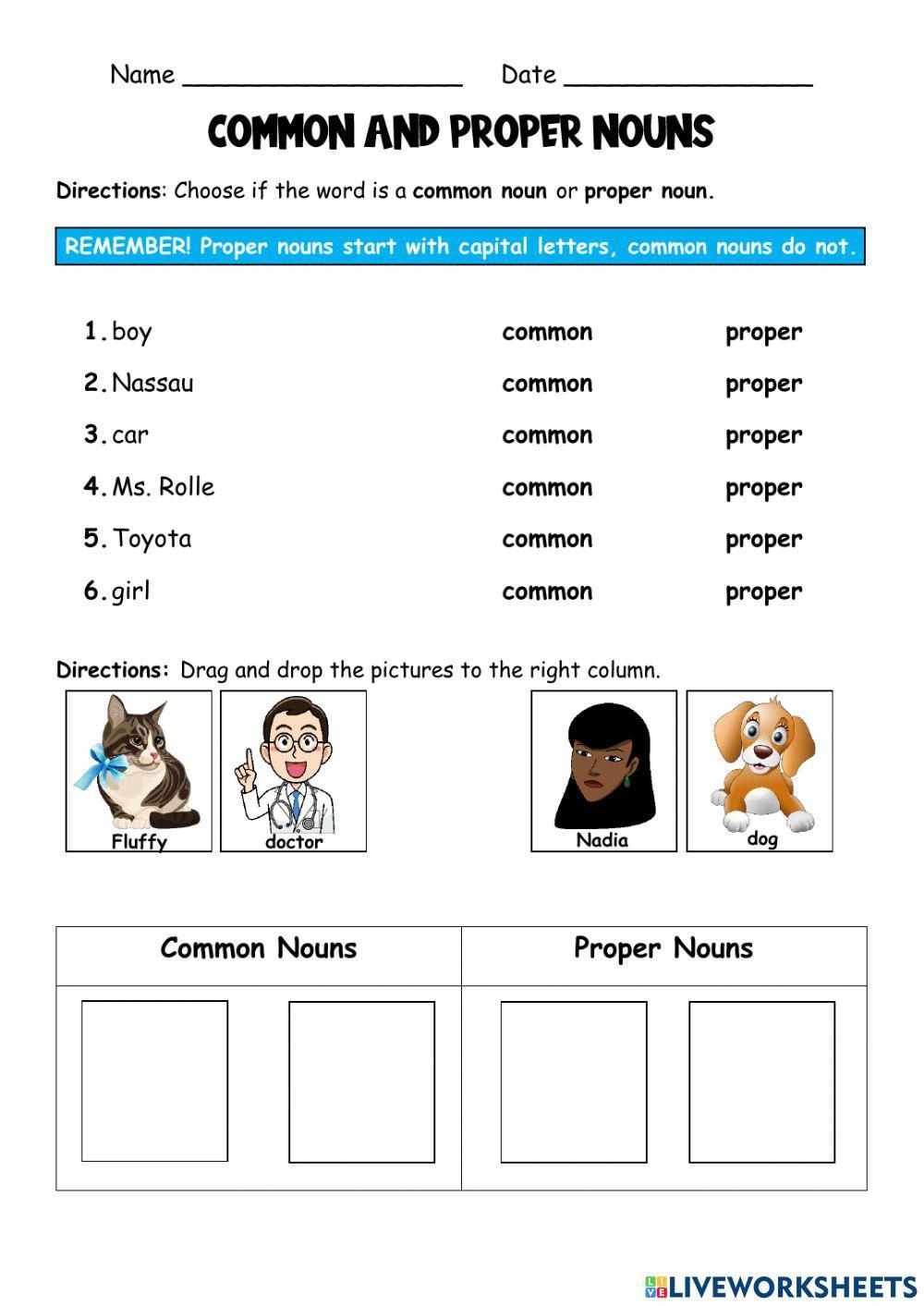 common and proper nouns worksheet
