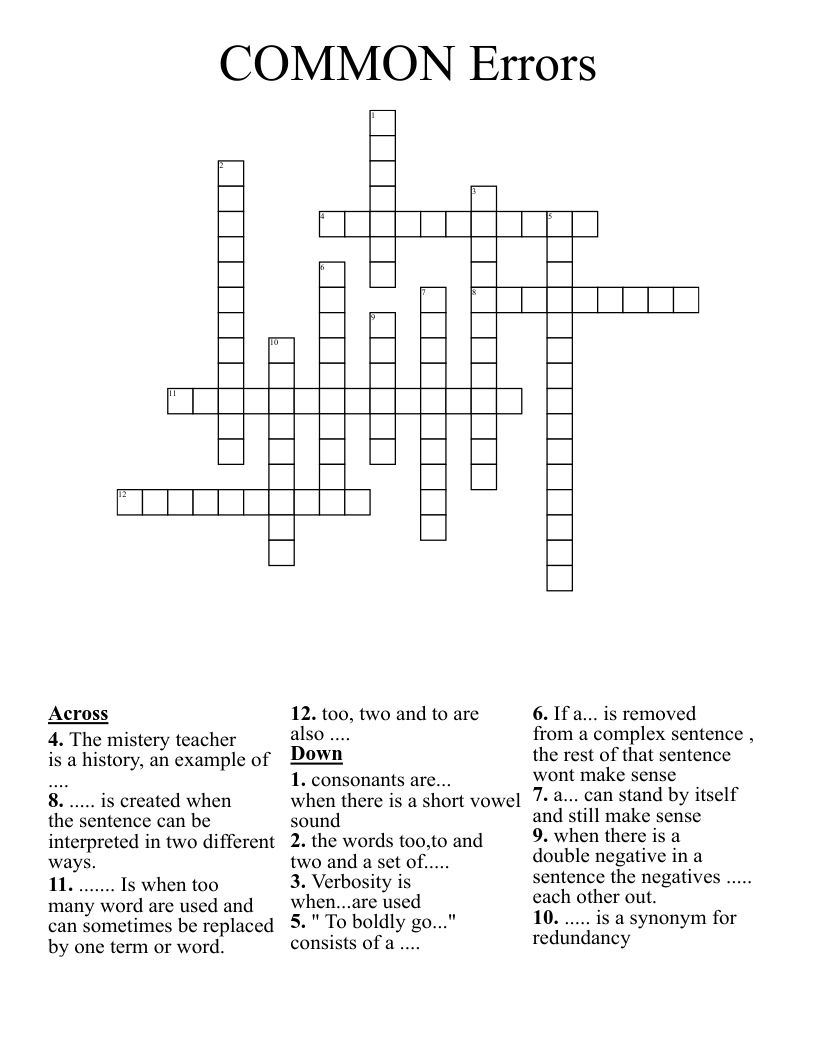 COMMON Errors Crossword WordMint