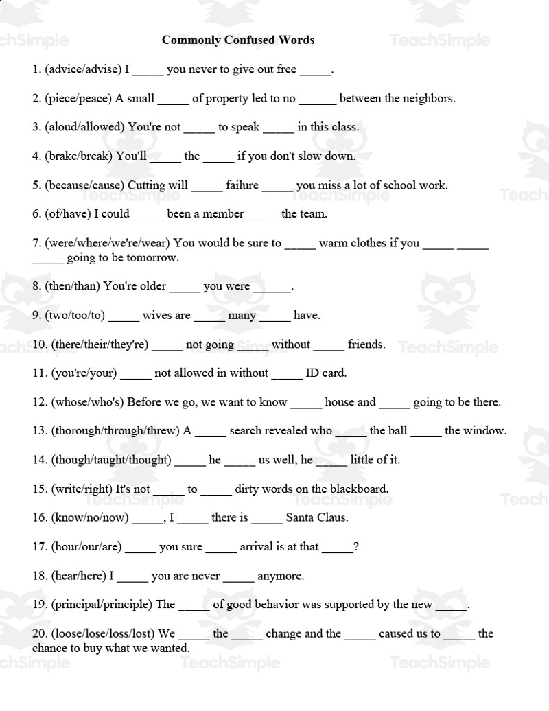 commonly confused words worksheet
