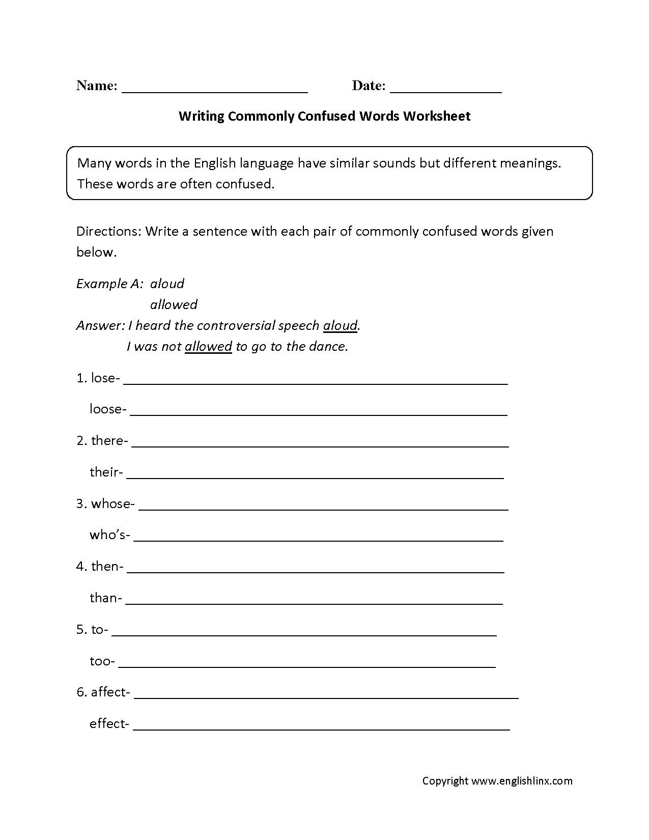 Commonly Confused Words Worksheets Writing Commonly Confused Words Worksheet