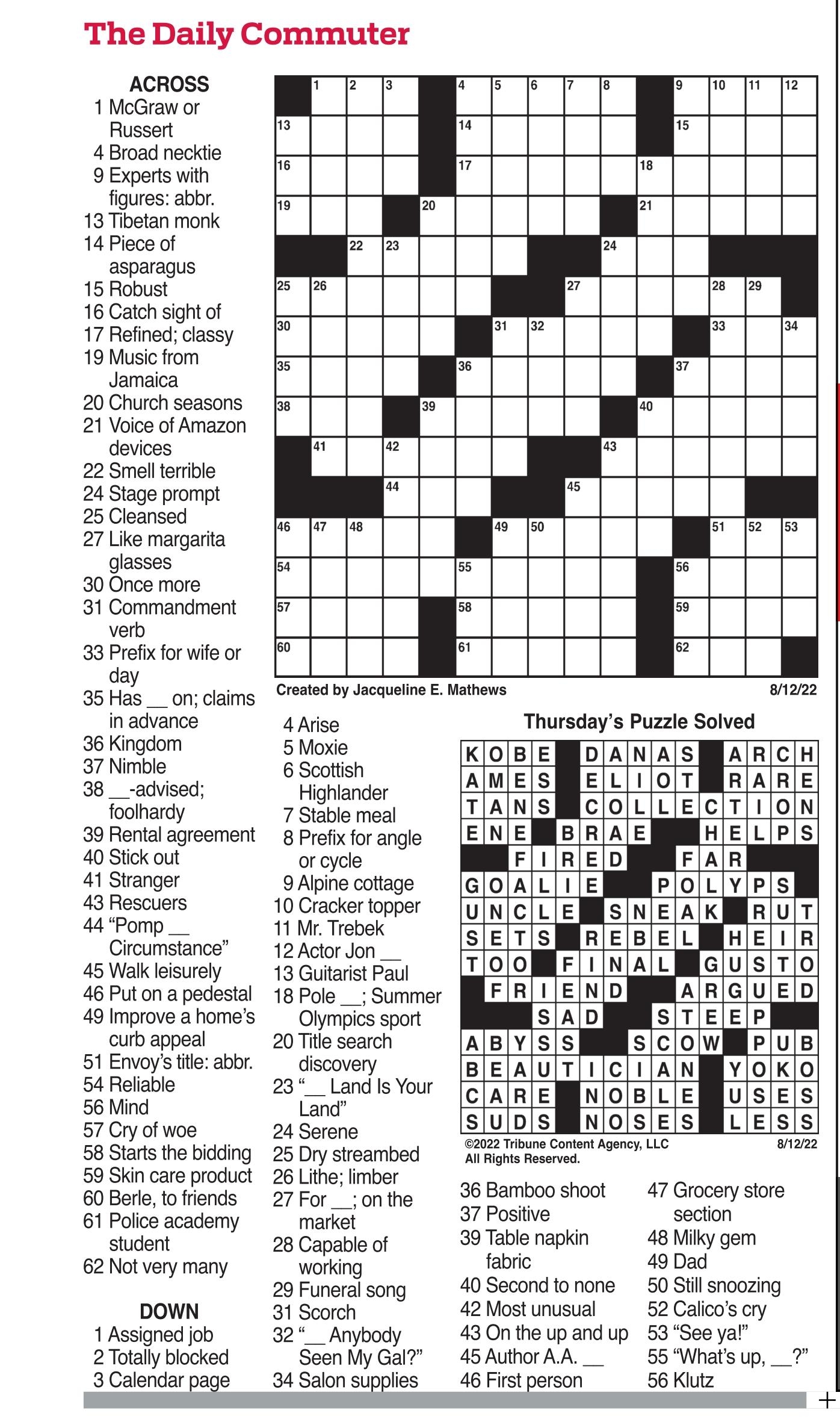 Commuter Daily Crossword Puzzles The Mercury News