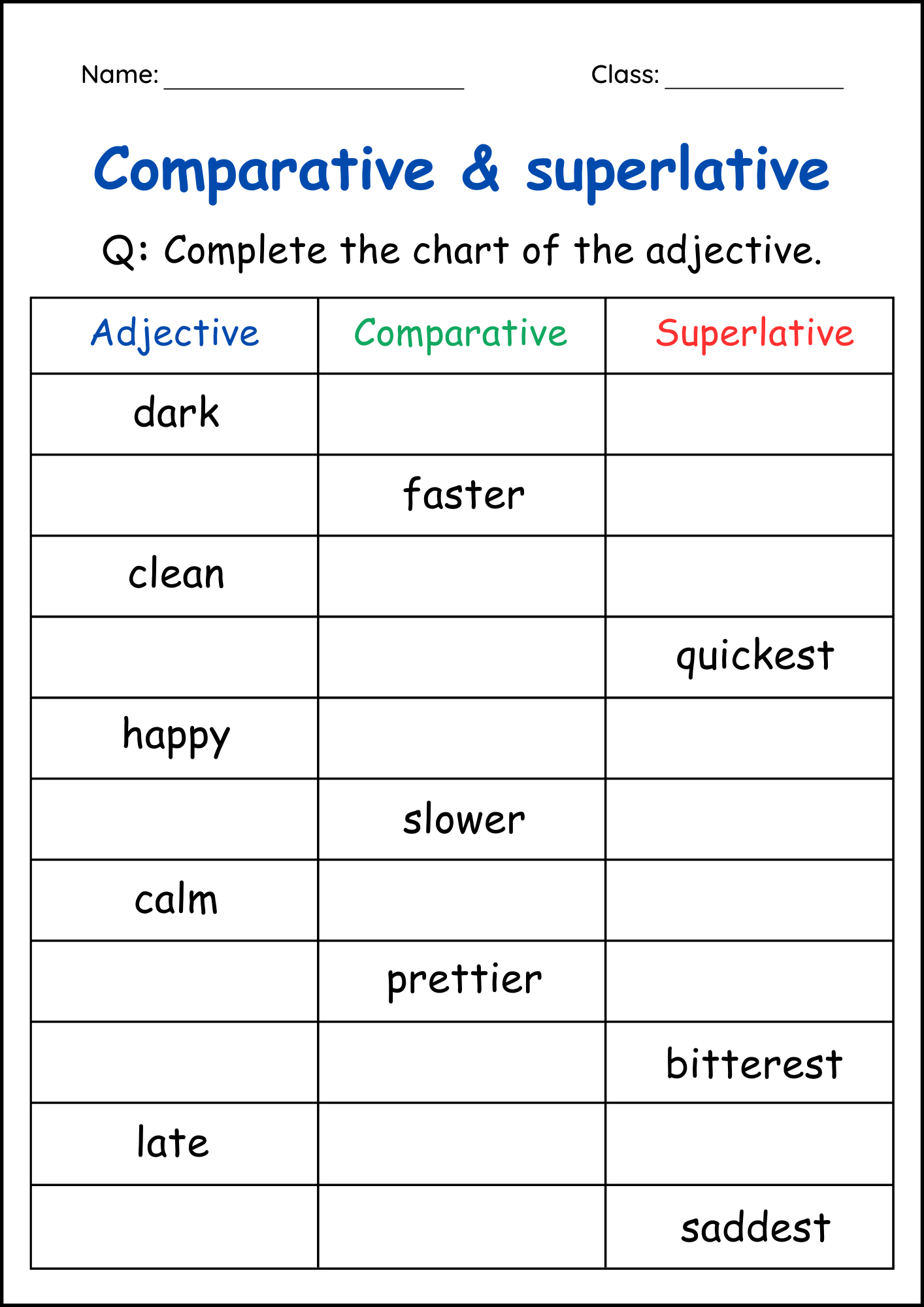 Comparative And Superlative Adjectives Grammar Worksheets For Grade 1 2 3 Made By Teachers Comparative And Superlative Adjectives Grammar Worksheets For Grade 1 2 3 Made By Teachers