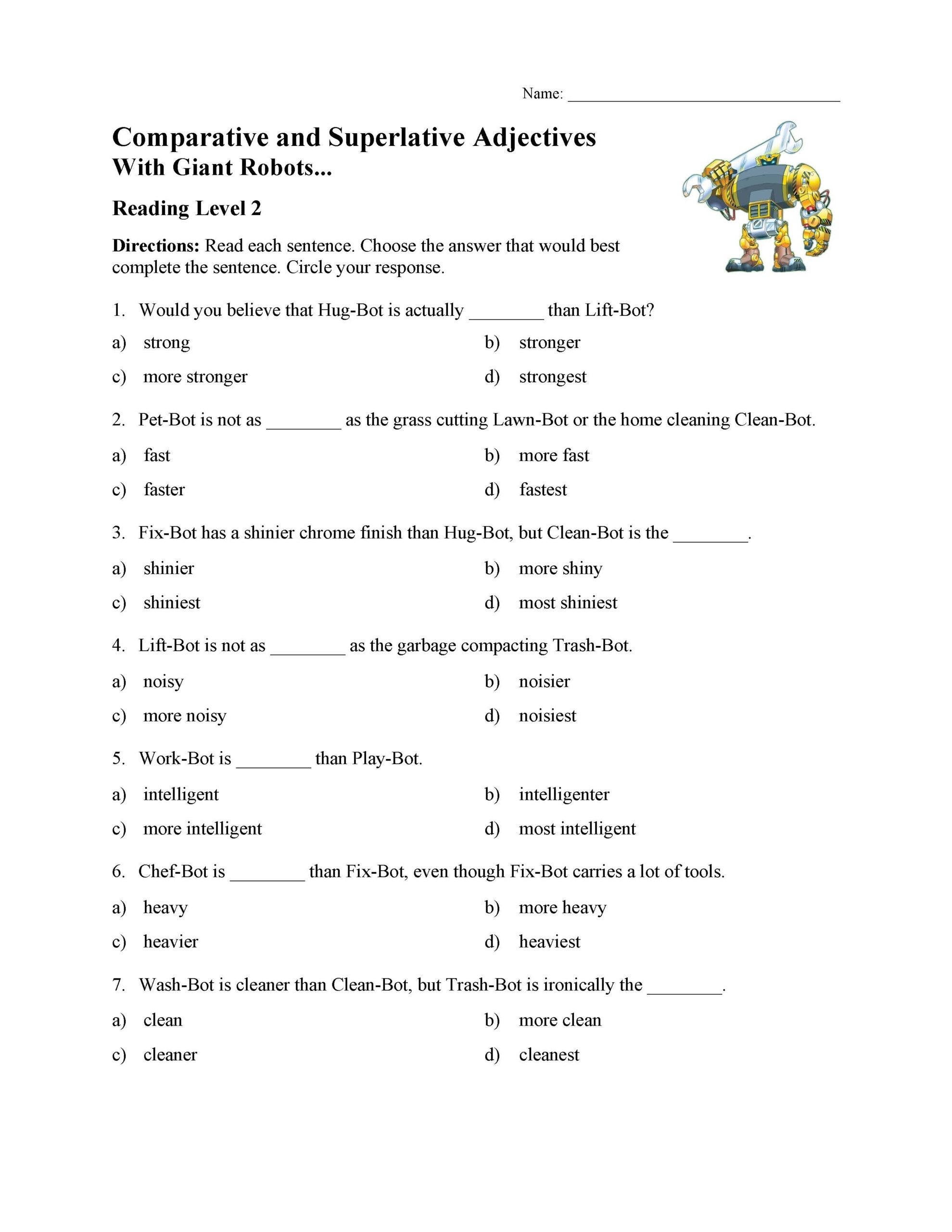 Comparative And Superlative Adjectives Test With Giant Robots Reading Level 2 Preview Comparative And Superlative Adjectives Test With Giant Robots Reading Level 2 Preview