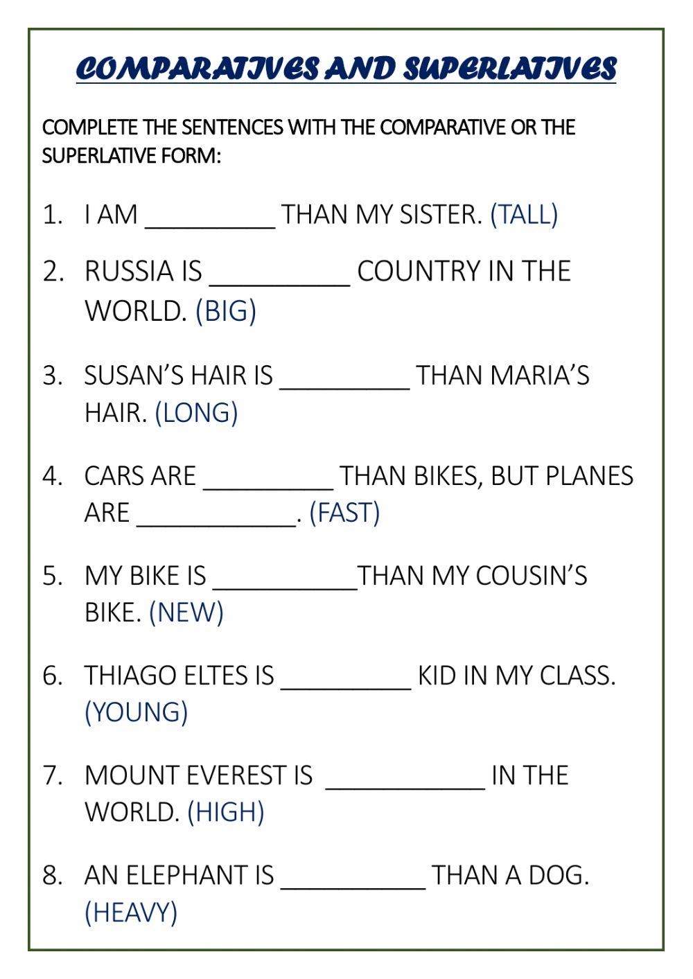 Comparatives And Superlatives Online Exercise For 4TH GRADE Live Worksheets Library