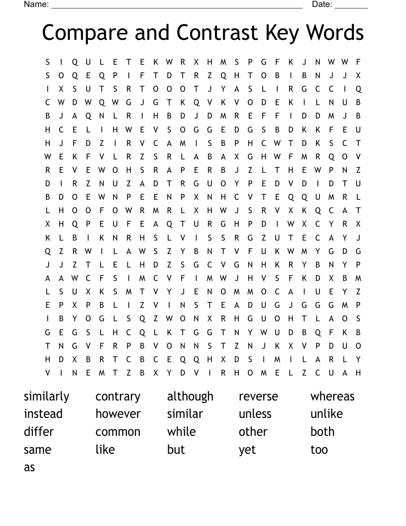 Compare And Contrast Key Words Word Search WordMint