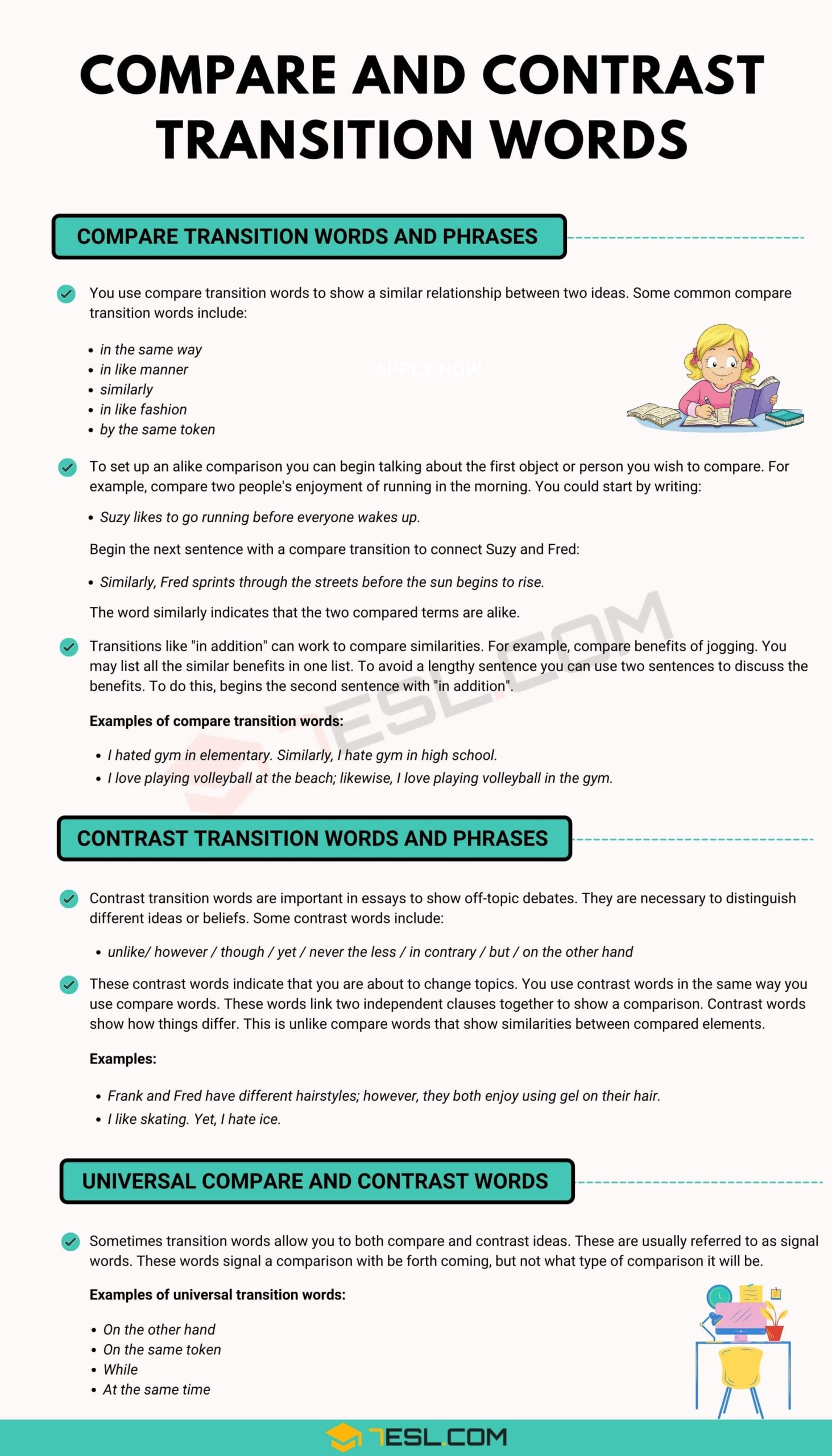 Compare And Contrast Transition Words In English 7ESL