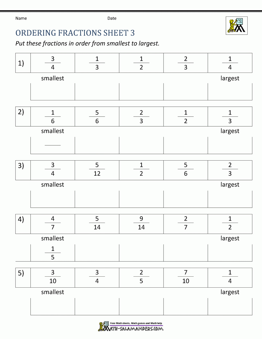 compare decimals and fractions worksheet