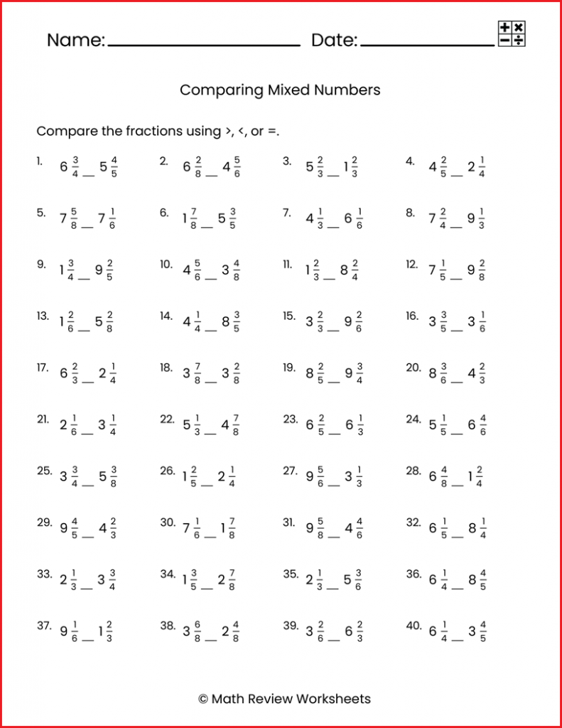 mixed and improper fractions worksheet