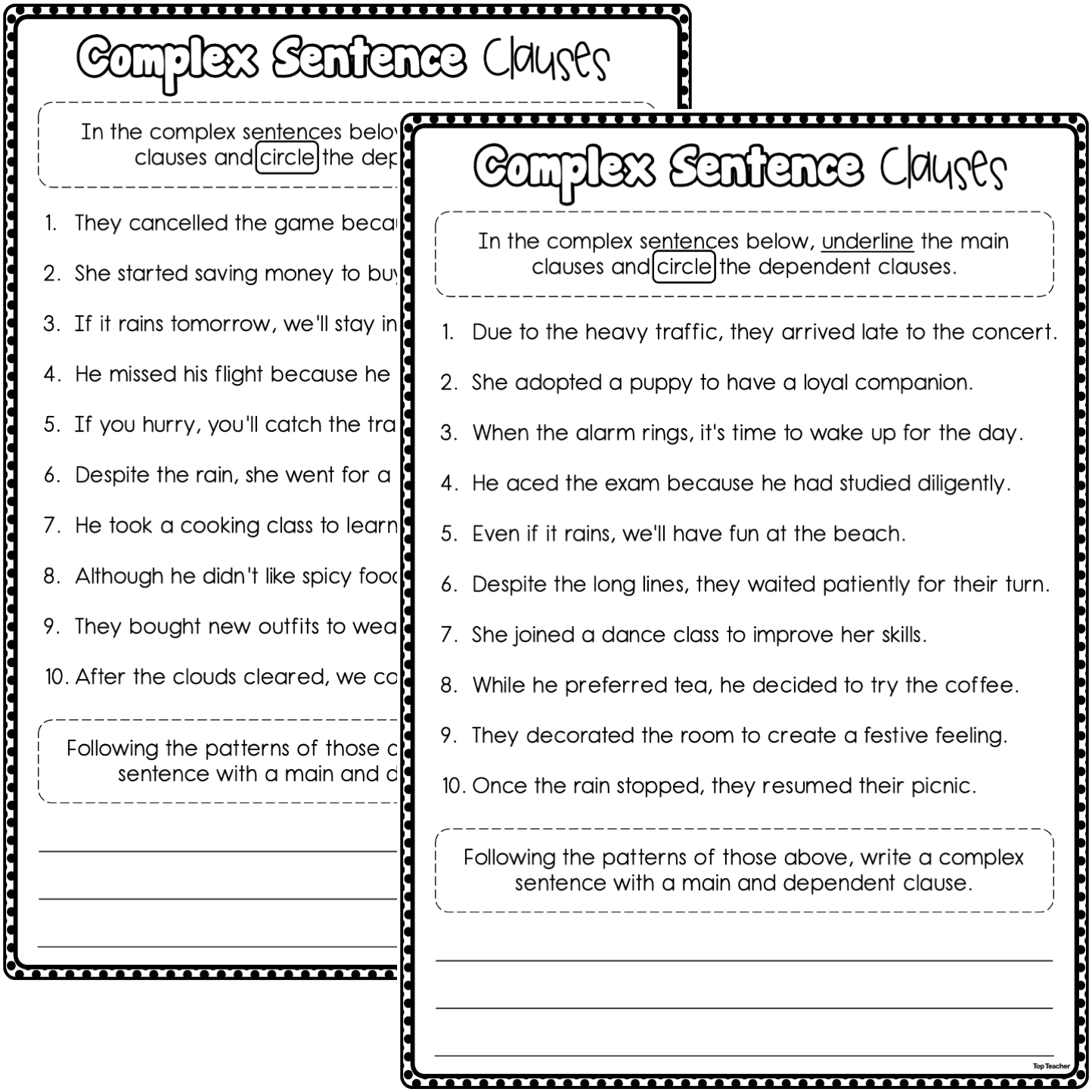 Complex Sentence Clauses Worksheets Top Teacher