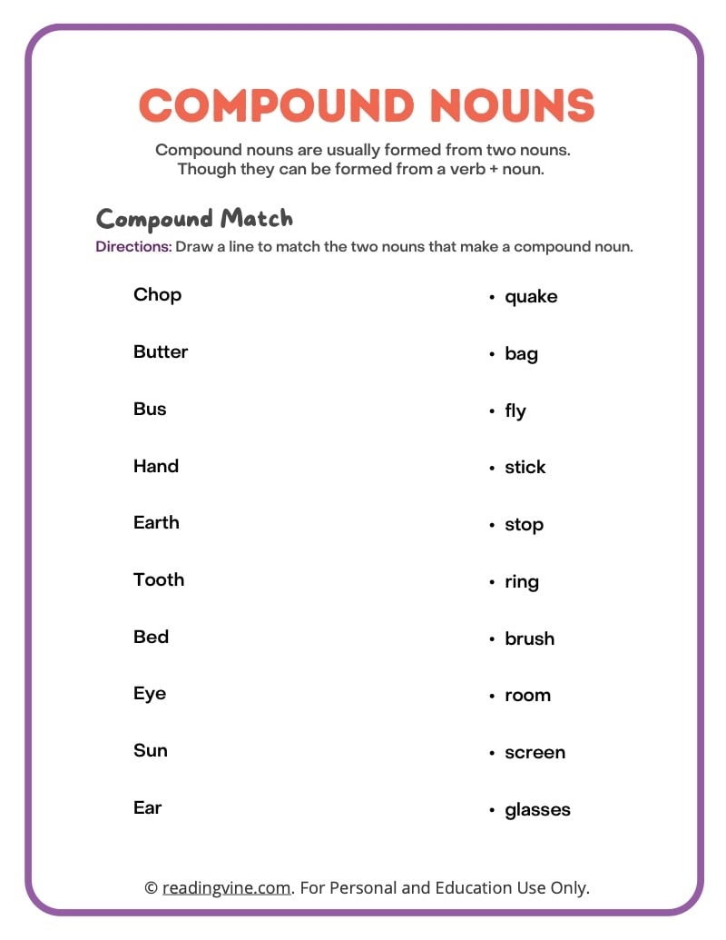 Compound Noun Worksheets Definition And Examples ReadingVine