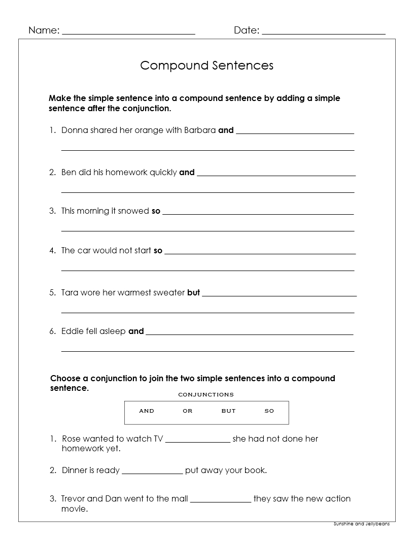 Compound Sentences And Conjunctions 4 Worksheets Grades 1 2 CCSS Google Drive Format Made By Teachers