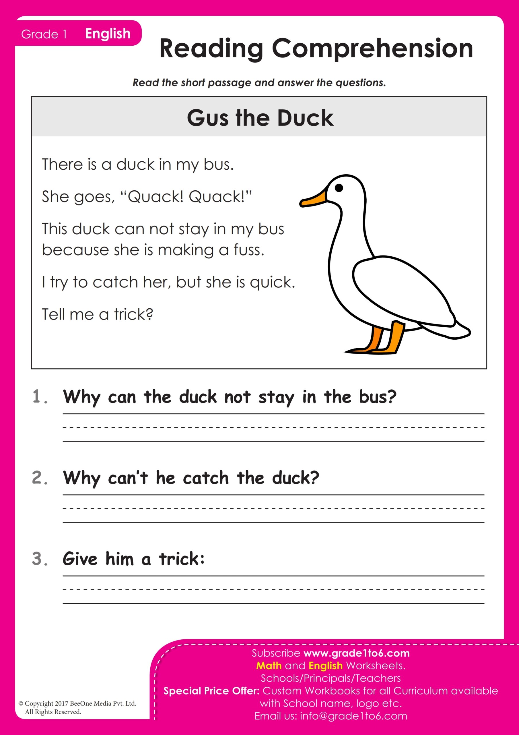 Comprehension For Class 1 Grade1to6