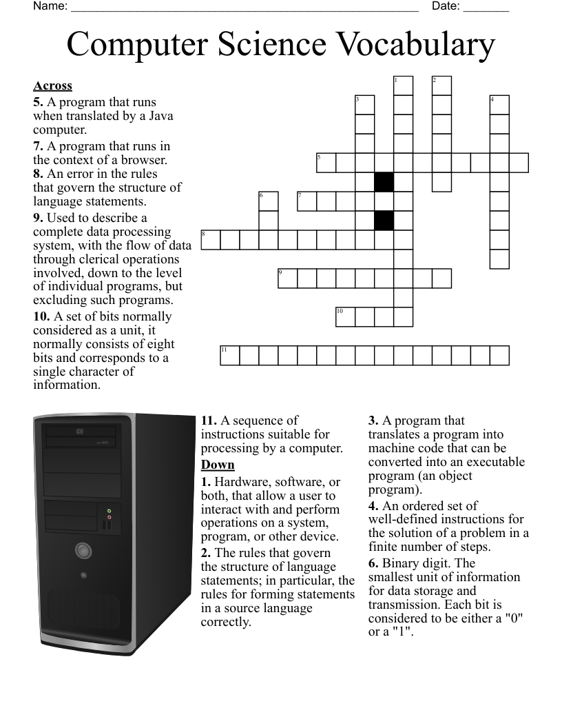 Computer Science Vocabulary Crossword WordMint