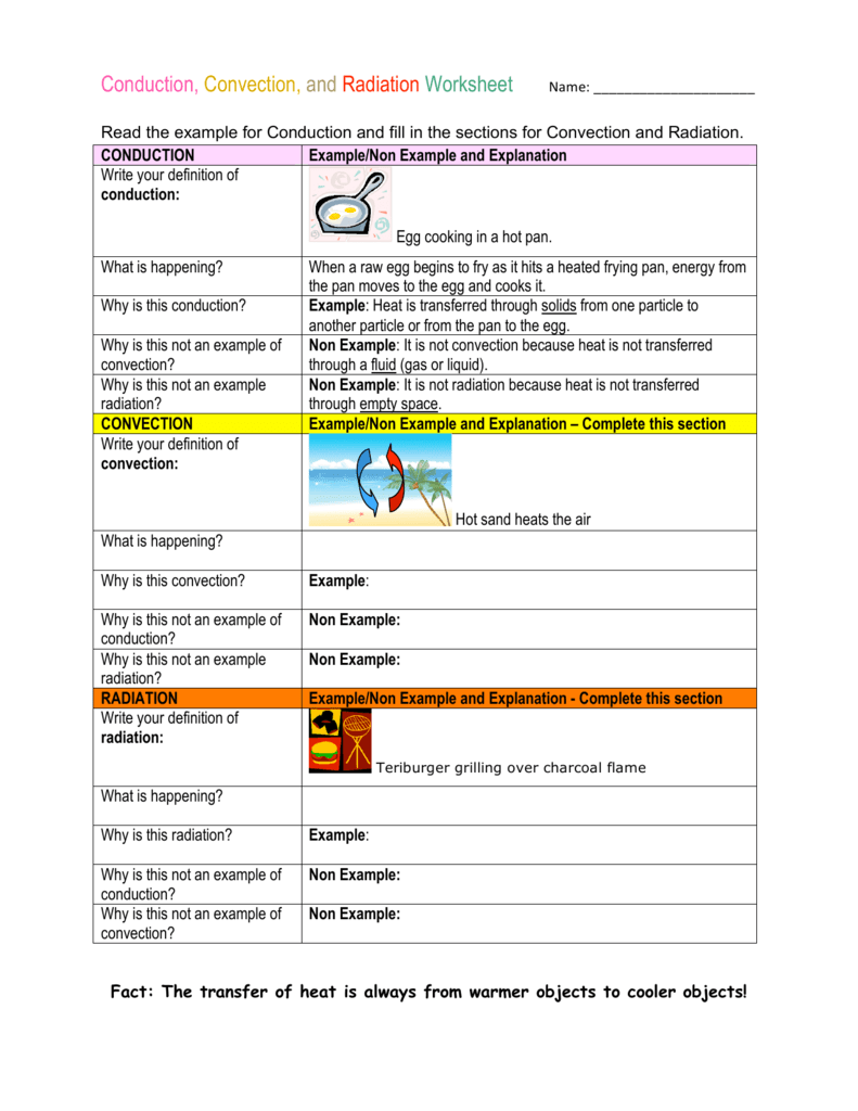 conduction convection and radiation worksheet