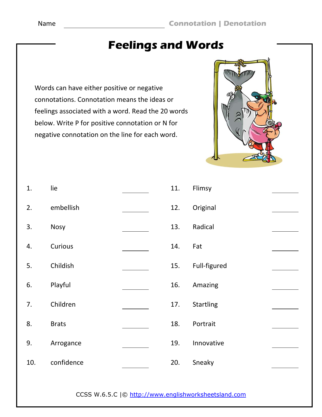 Connotation Denotation Worksheet Feelings Words