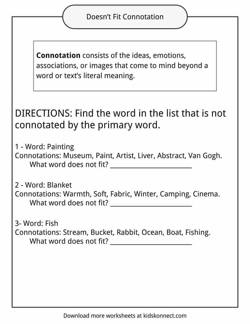 Connotation Examples Definition And Worksheets KidsKonnect