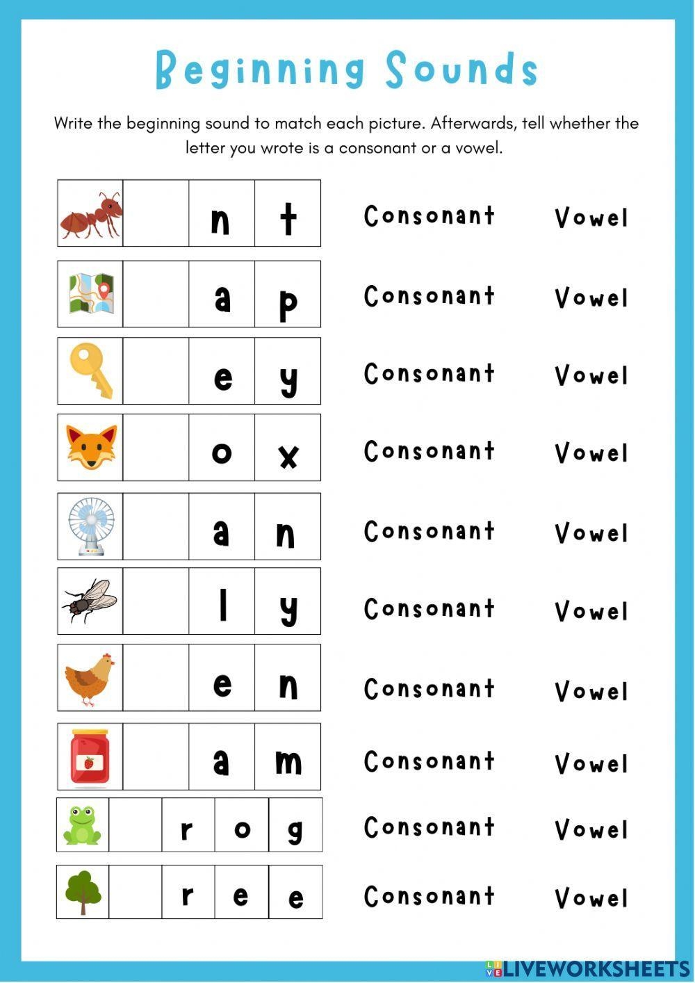 Consonants And Vowels Interactive Exercise Worksheets Library