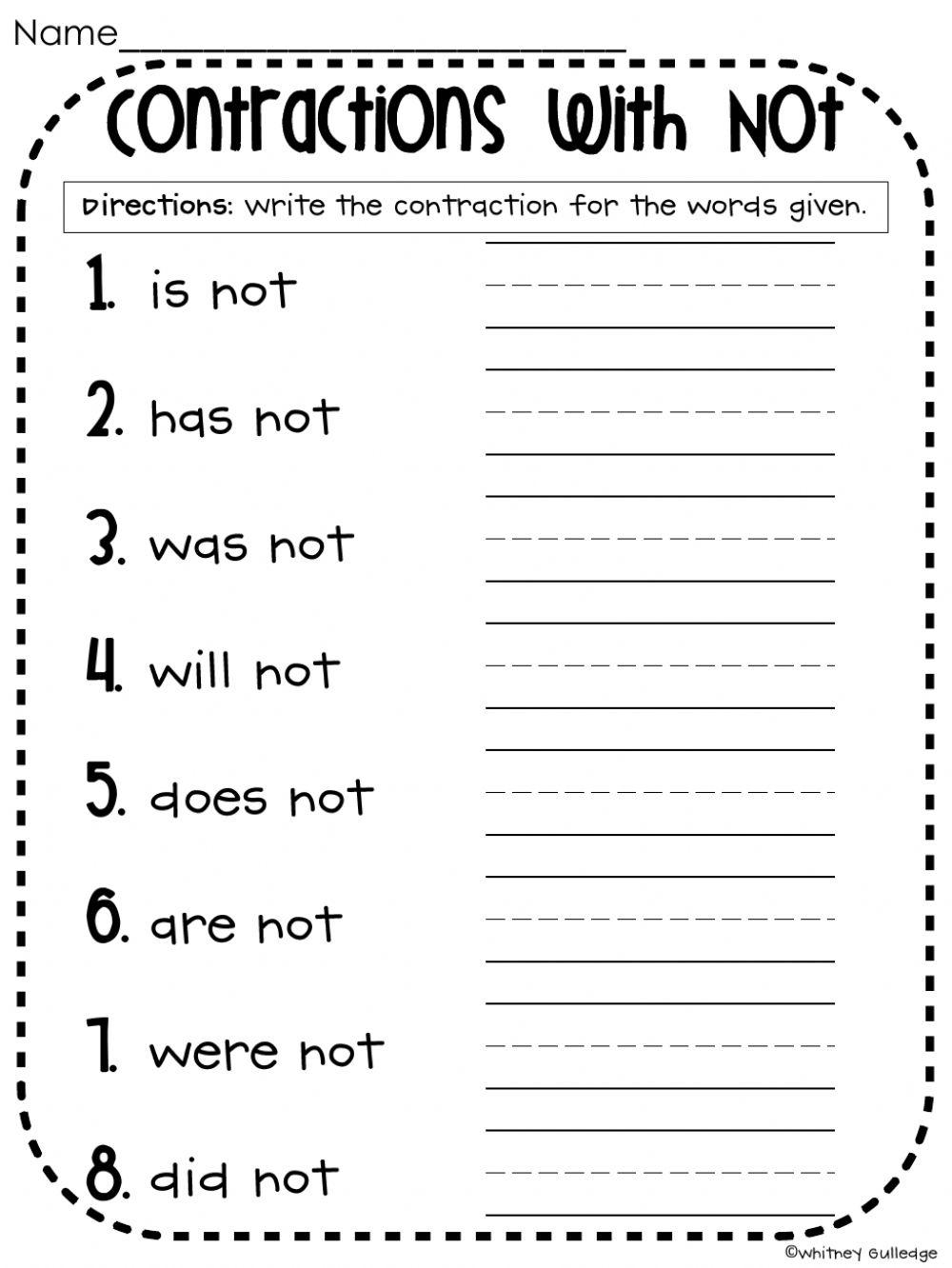 Contractions With Not Worksheet Worksheets Library
