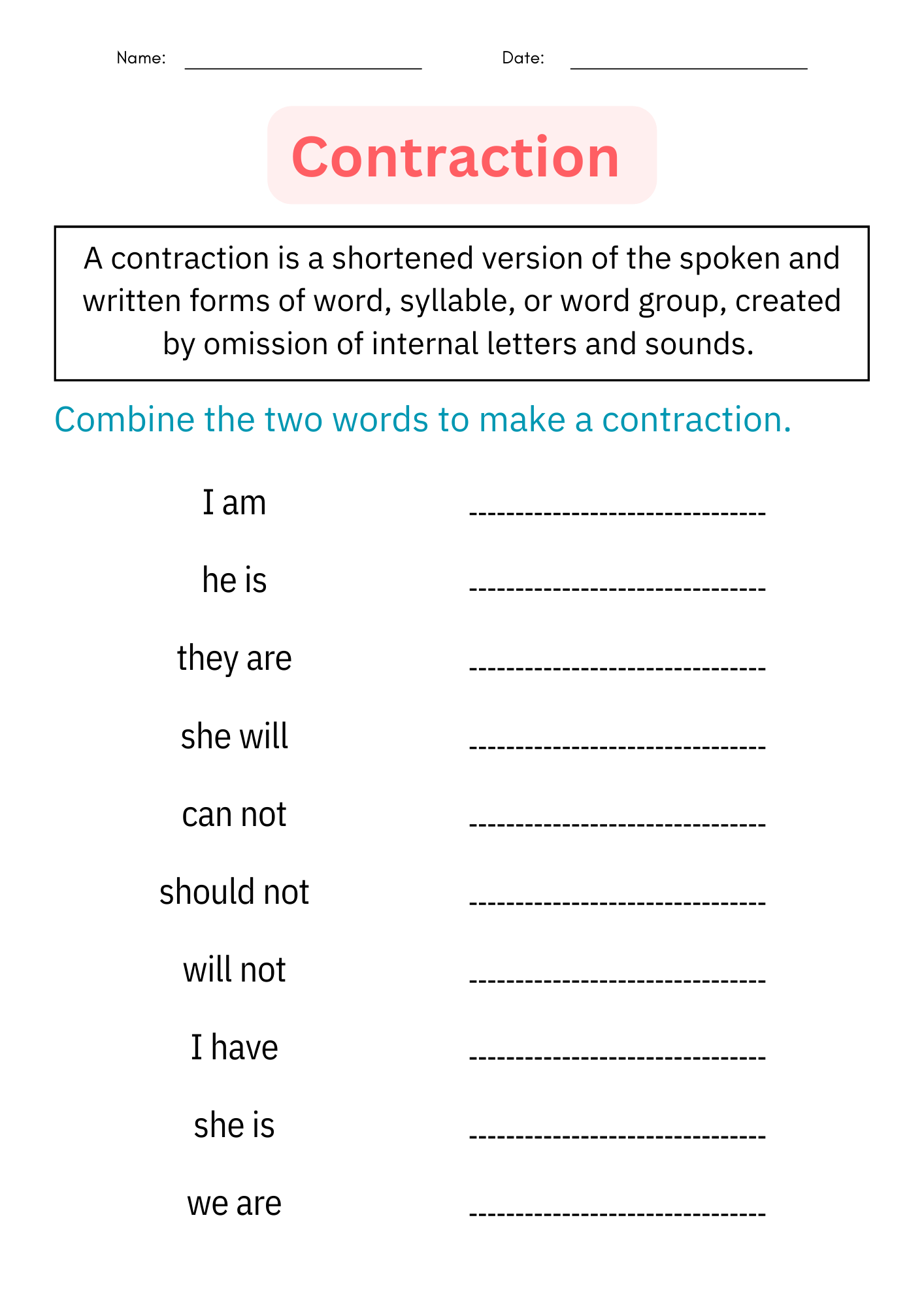 Contractions Worksheets Grammar Practice Review Pages Activities Morning Work Made By Teachers