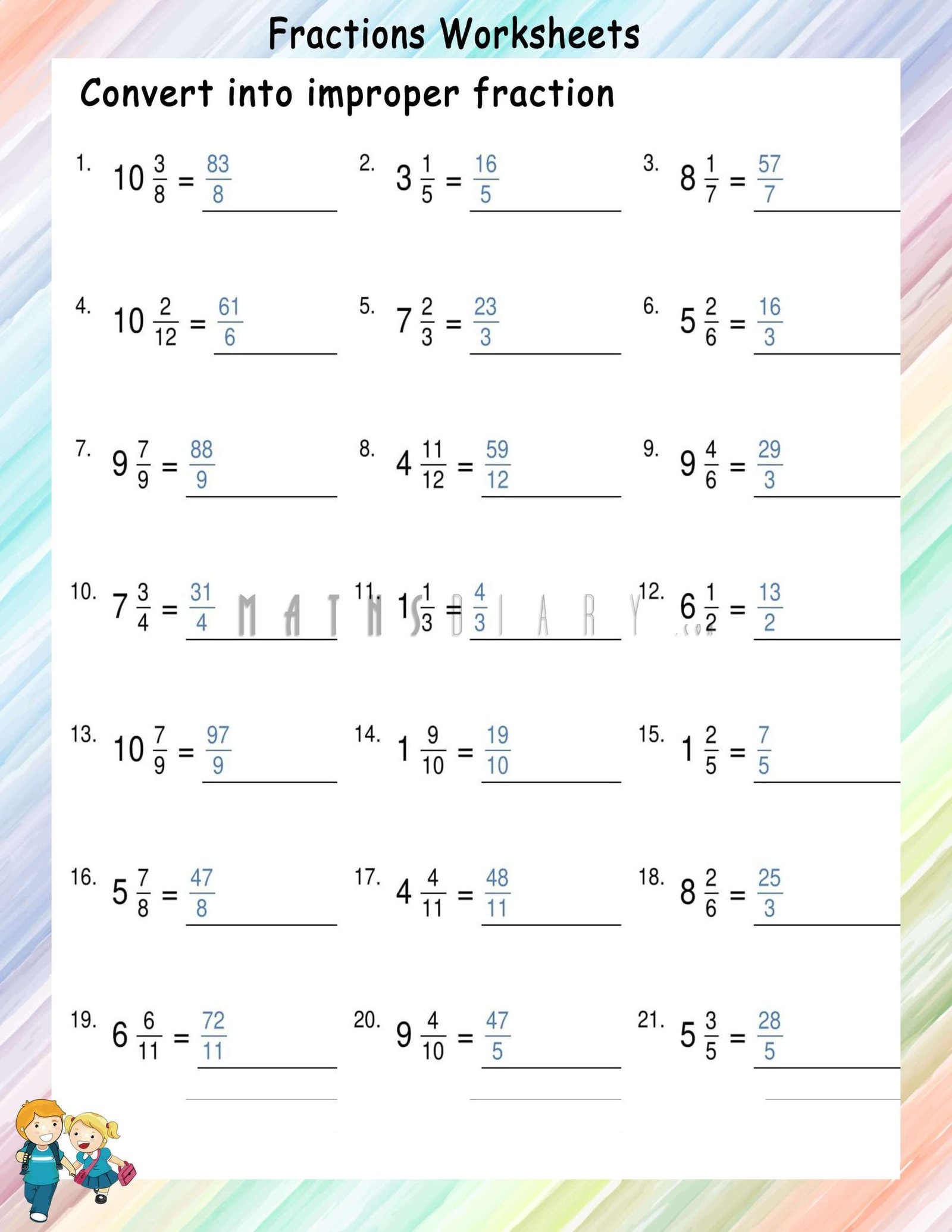 Convert Mixed Fractions To Improper Fractions Worksheets Math Worksheets MathsDiary