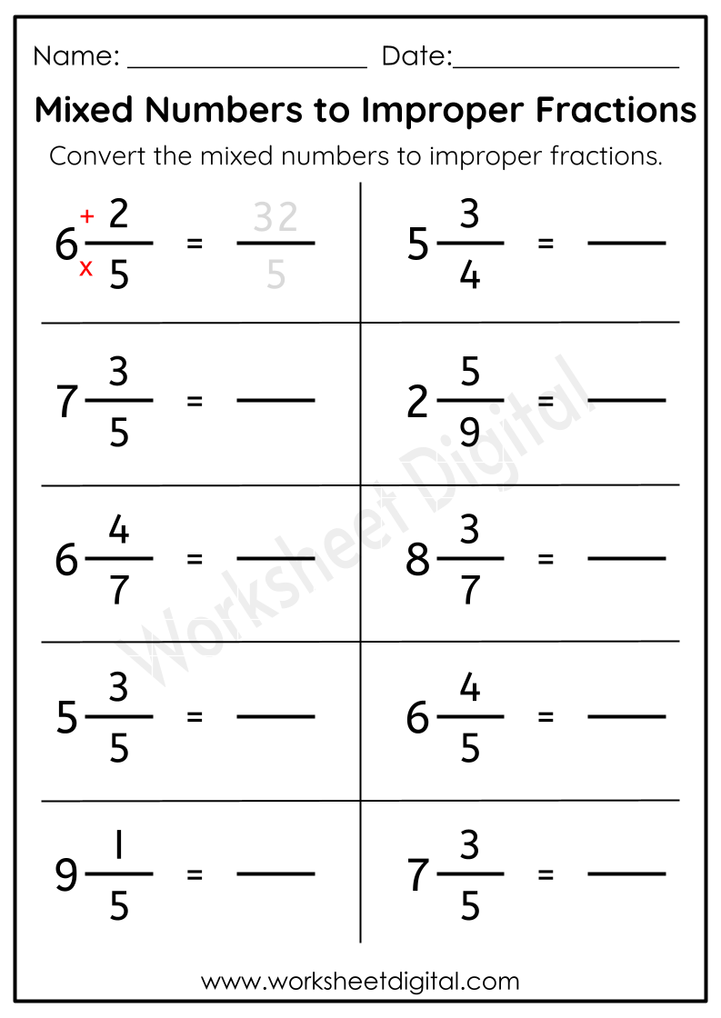 Converting Mixed Numbers To Improper Fractions Worksheets Worksheet Digital 1 Teacher Made Resources