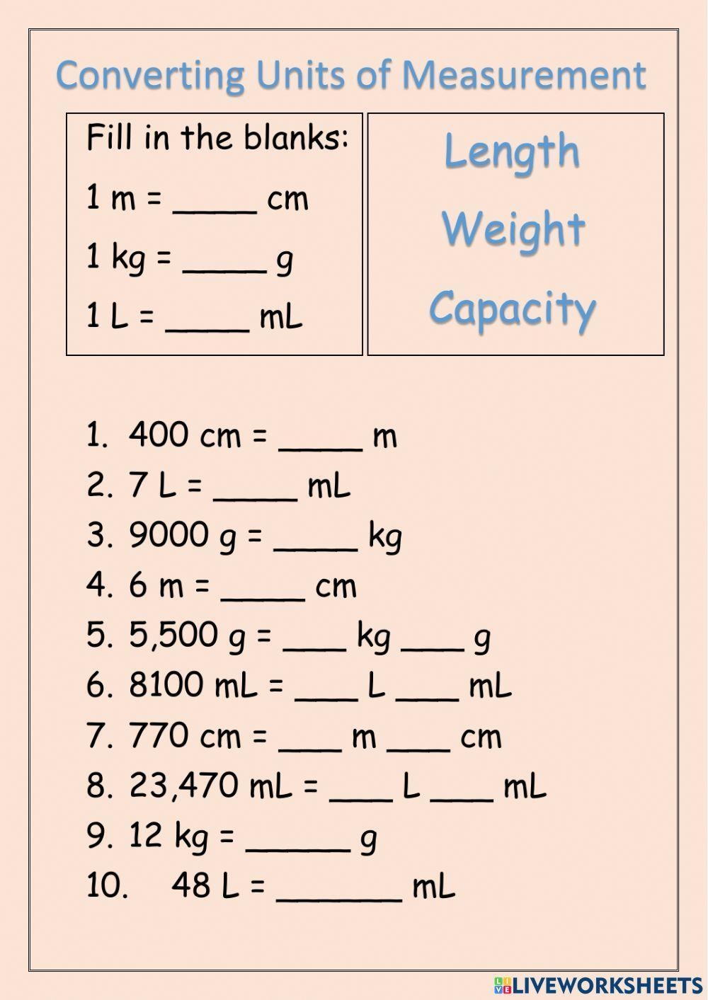 converting units of measurement worksheets