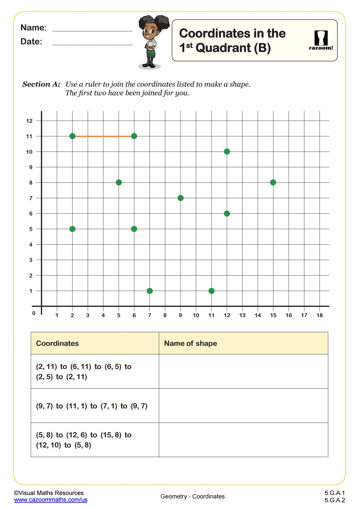 Coordinates In The First Quadrant B 5th Grade PDF Geometry Worksheets Cazoom Math