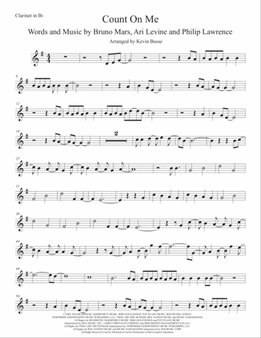 Count On Me By Bruno Mars Clarinet Solo Early Intermediate Digital Sheet Music Sheet Music Plus
