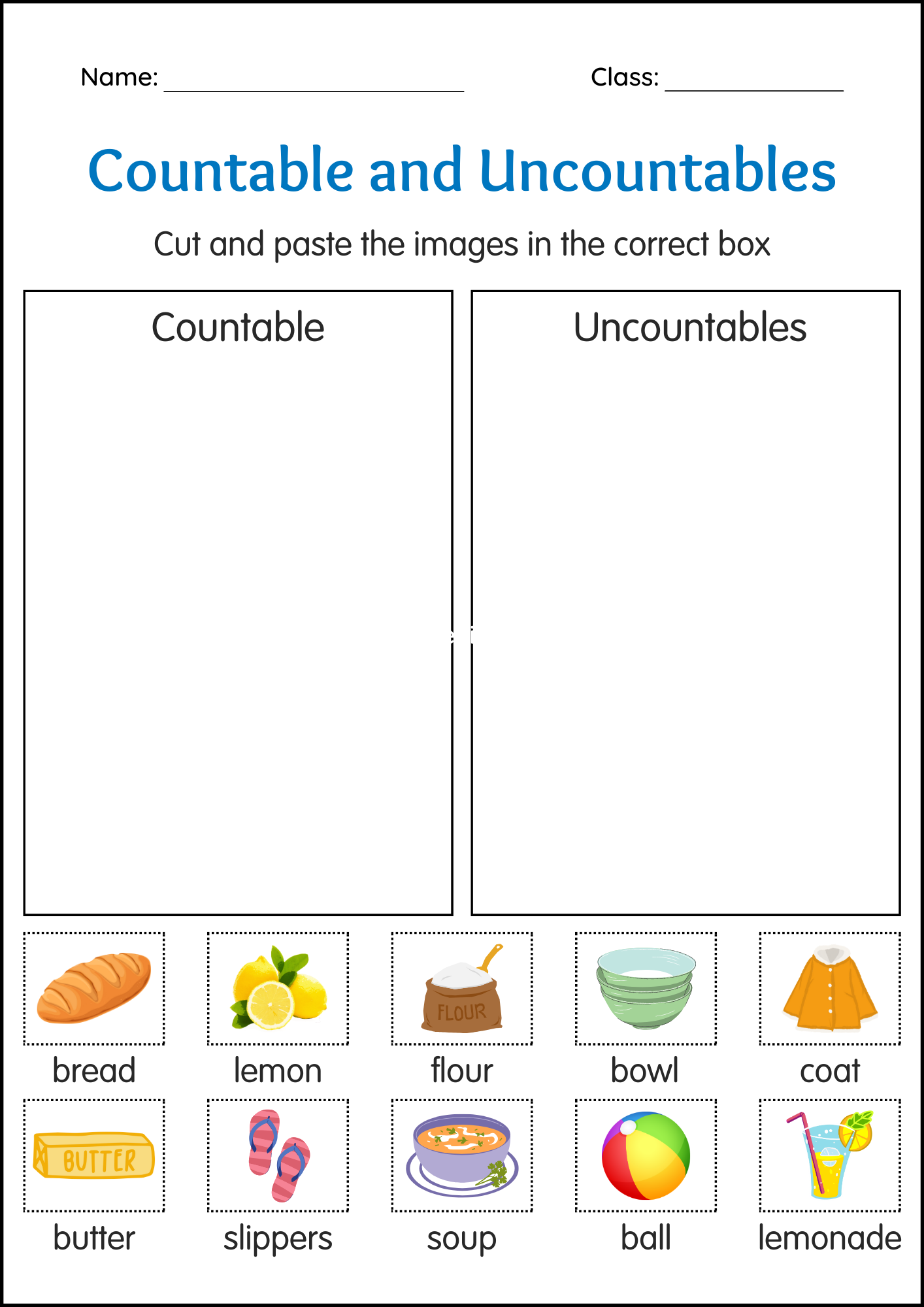 Countable And Uncountable Nouns Sentences Worksheets Grade 2 Made By Teachers