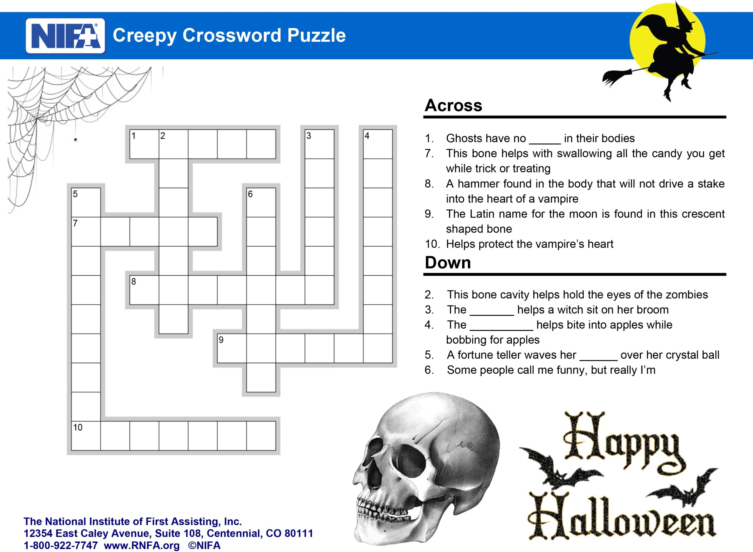Creepy Crossword Clues October 2016 RNFA
