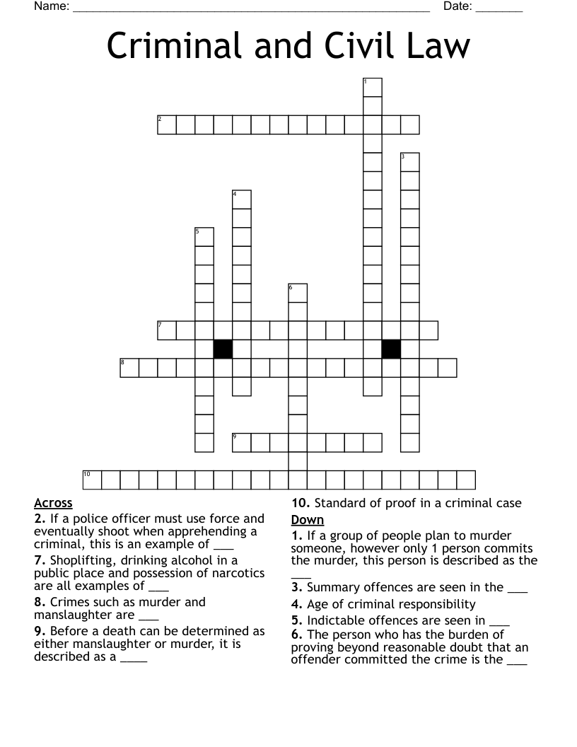 Criminal And Civil Law Crossword WordMint