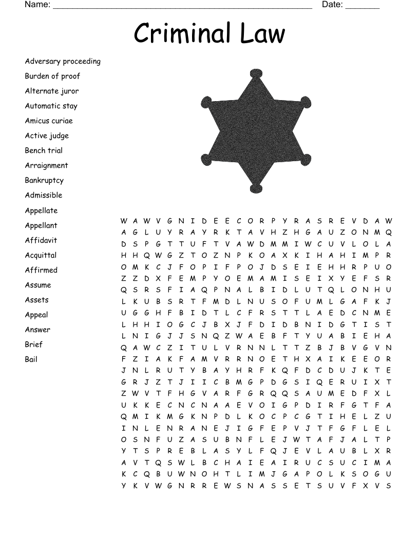 Criminal Law Word Search WordMint