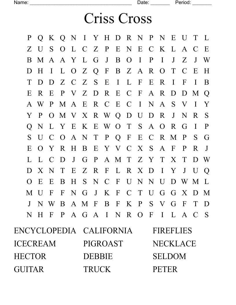 Criss Cross Crossword WordMint