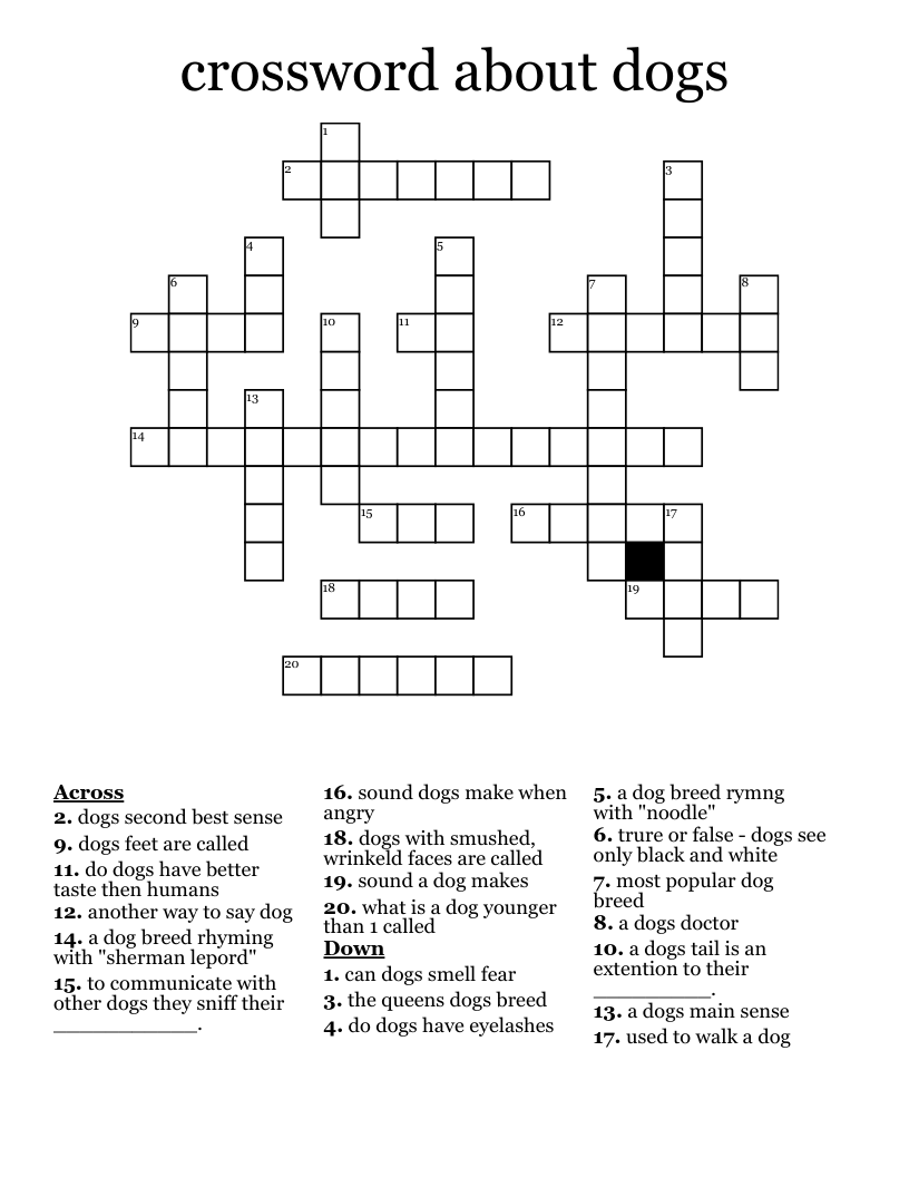 Crossword About Dogs WordMint