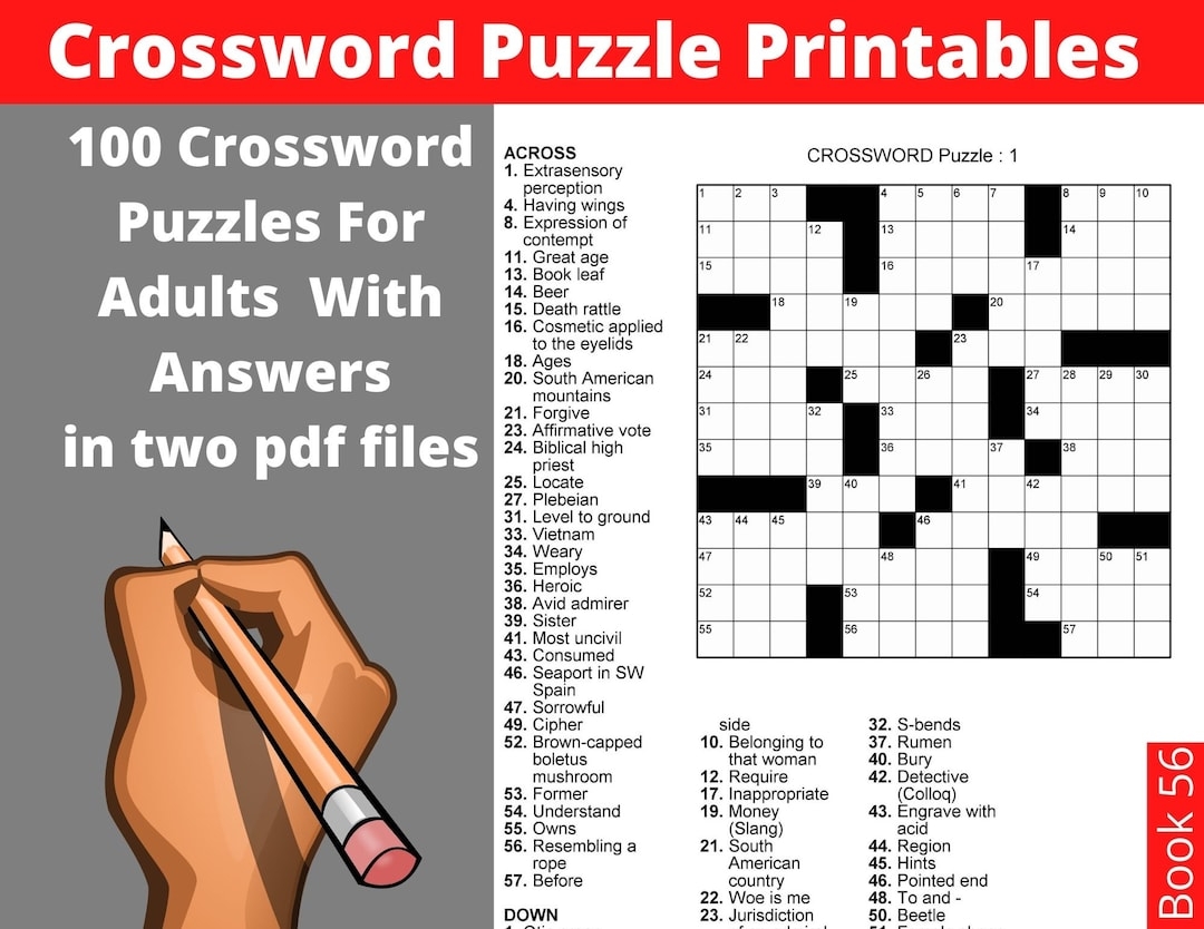 Crossword Puzzle Printables For Adults 100 Crosswords With Solutions Instant Download Large Print Fun Activities Book For Seniors Etsy Crossword Puzzle Printables For Adults 100 Crosswords With Solutions Instant Download Large Print Fun Activities Book For Seniors Etsy