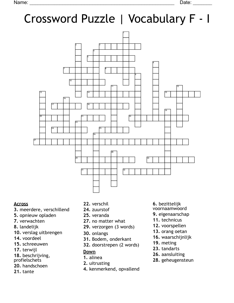 Crossword Puzzle Vocabulary F I WordMint