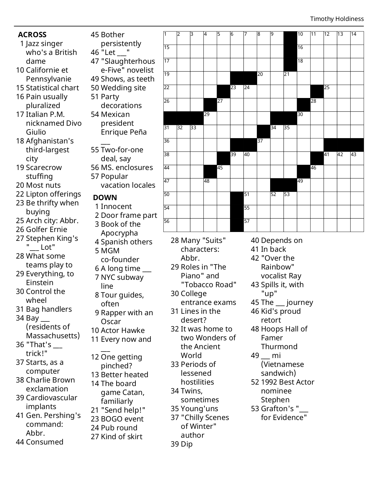printable crosswords with solutions