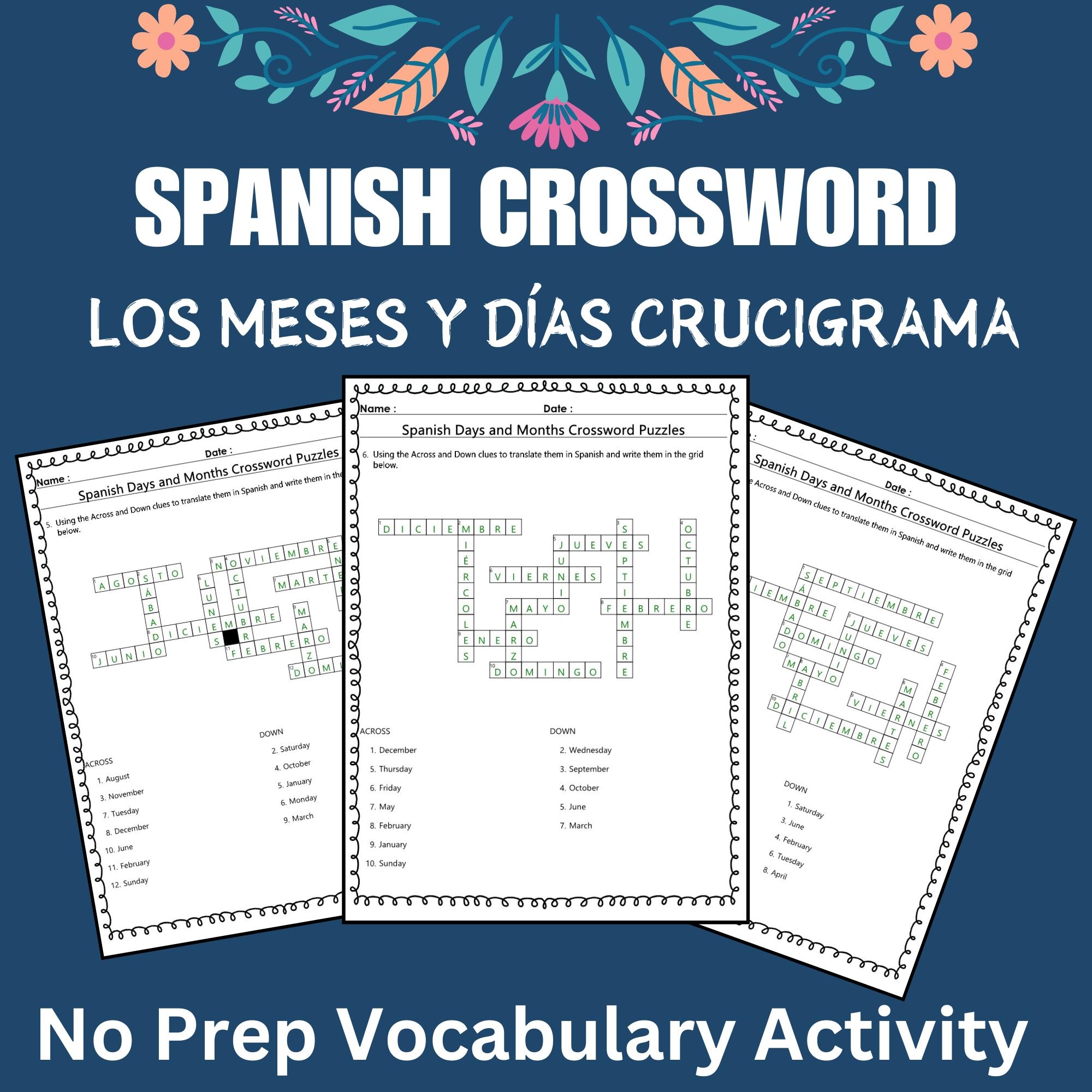 Crossword Spanish Etsy