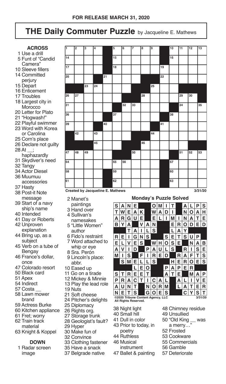 Crosswords March 31 2020 Crosswords Redandblack