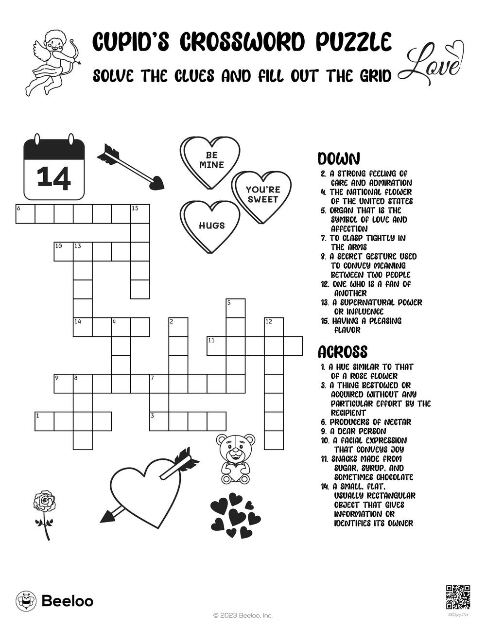 Cupid s Crossword Puzzle Beeloo Printable Crafts And Activities For Kids