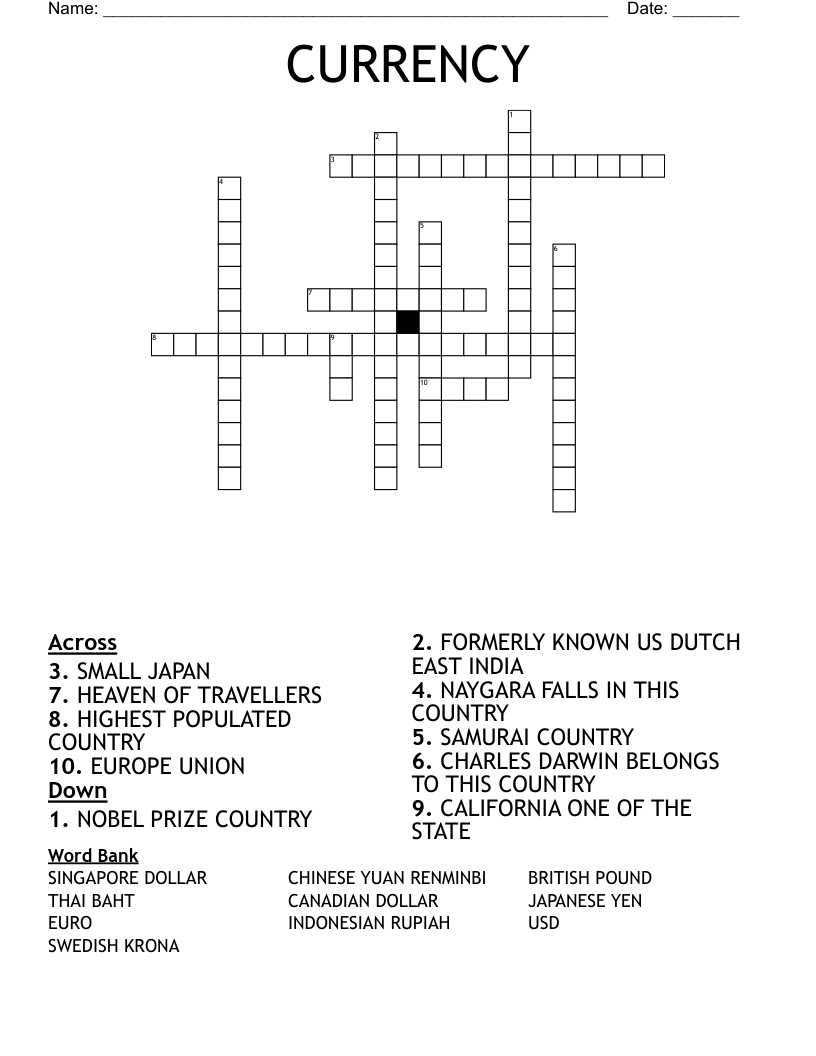 CURRENCY Crossword WordMint