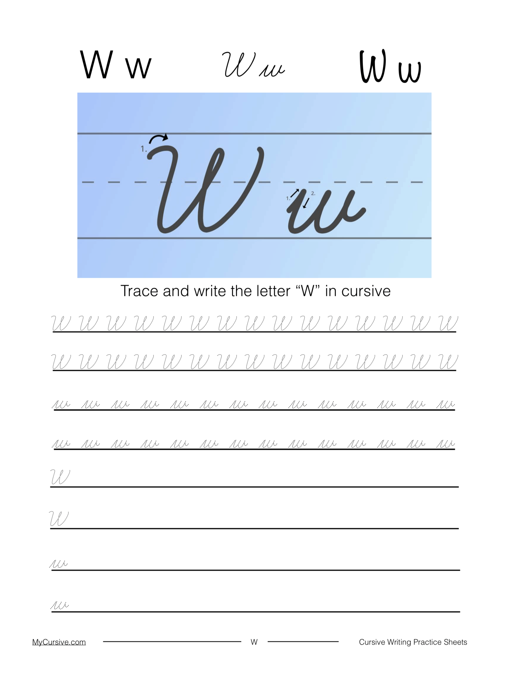 Cursive W Full Tutorial And Worksheet