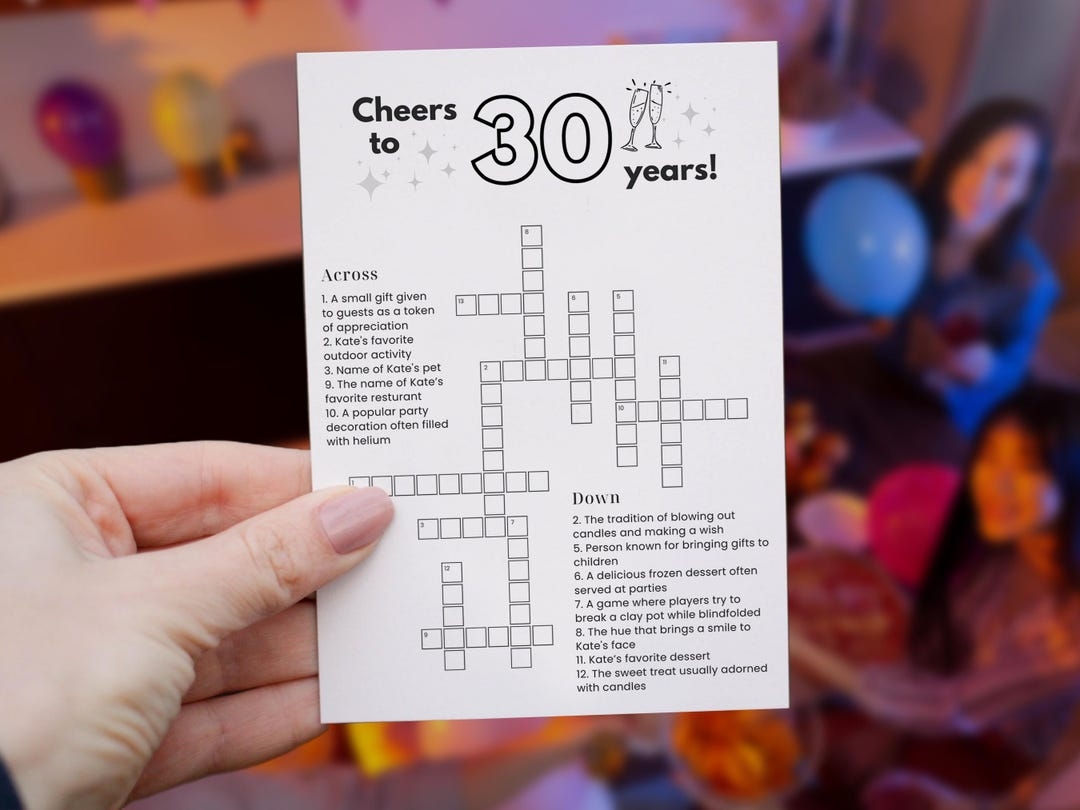 Custom 30th Birthday Crossword Puzzle Sip Solve Party Game 5x7 Template Digital Download Etsy Israel Custom 30th Birthday Crossword Puzzle Sip Solve Party Game 5x7 Template Digital Download Etsy Israel