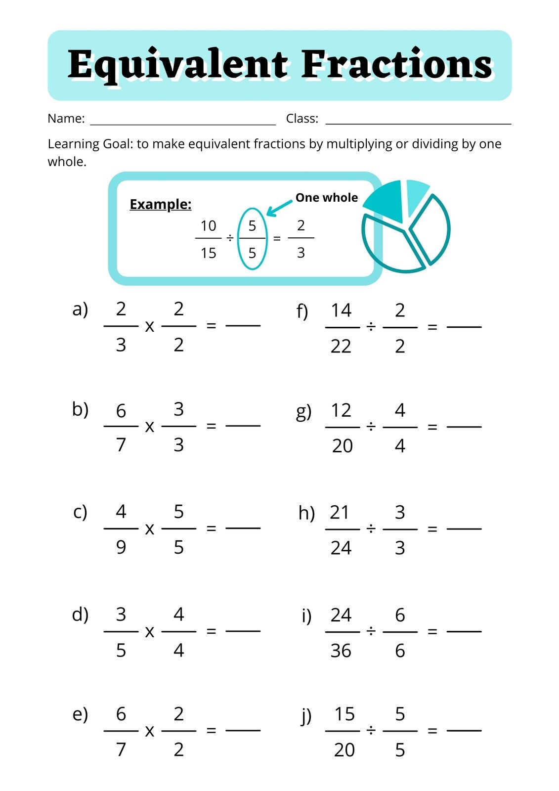 Customize 21 Equivalent Fraction Worksheets Templates Online Canva