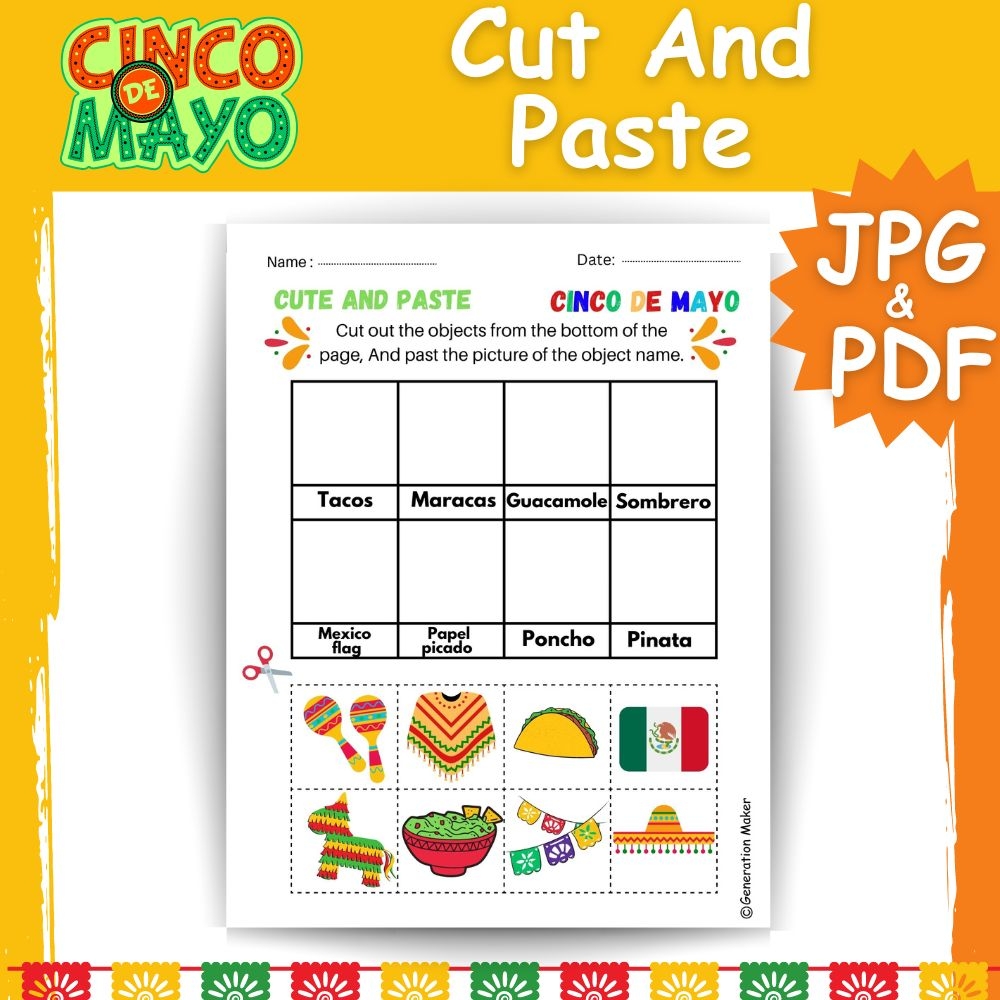 Cut And Paste Cinco De Mayo FREE Cinco De Mayo Activity Worksheet No Alcohol Made By Teachers