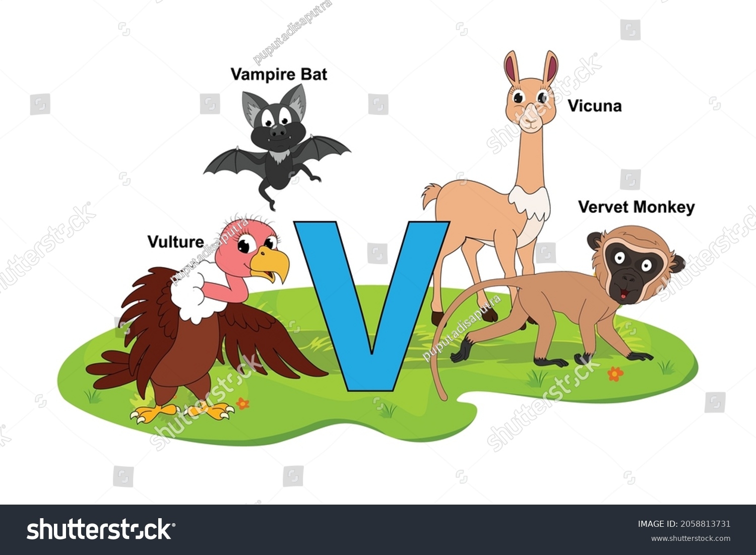 Cute Animal Name Alphabet Letter V Stock Vector Royalty Free 2058813731 Shutterstock